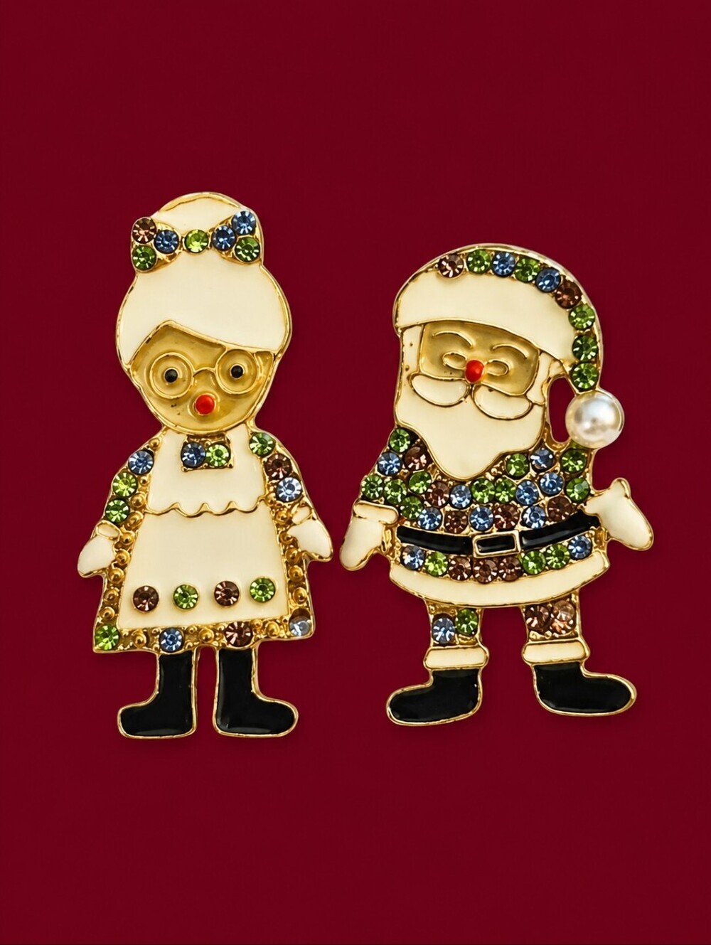 Vintage 1980s Festive Christmas Santa and Mrs. Claus Post Earrings